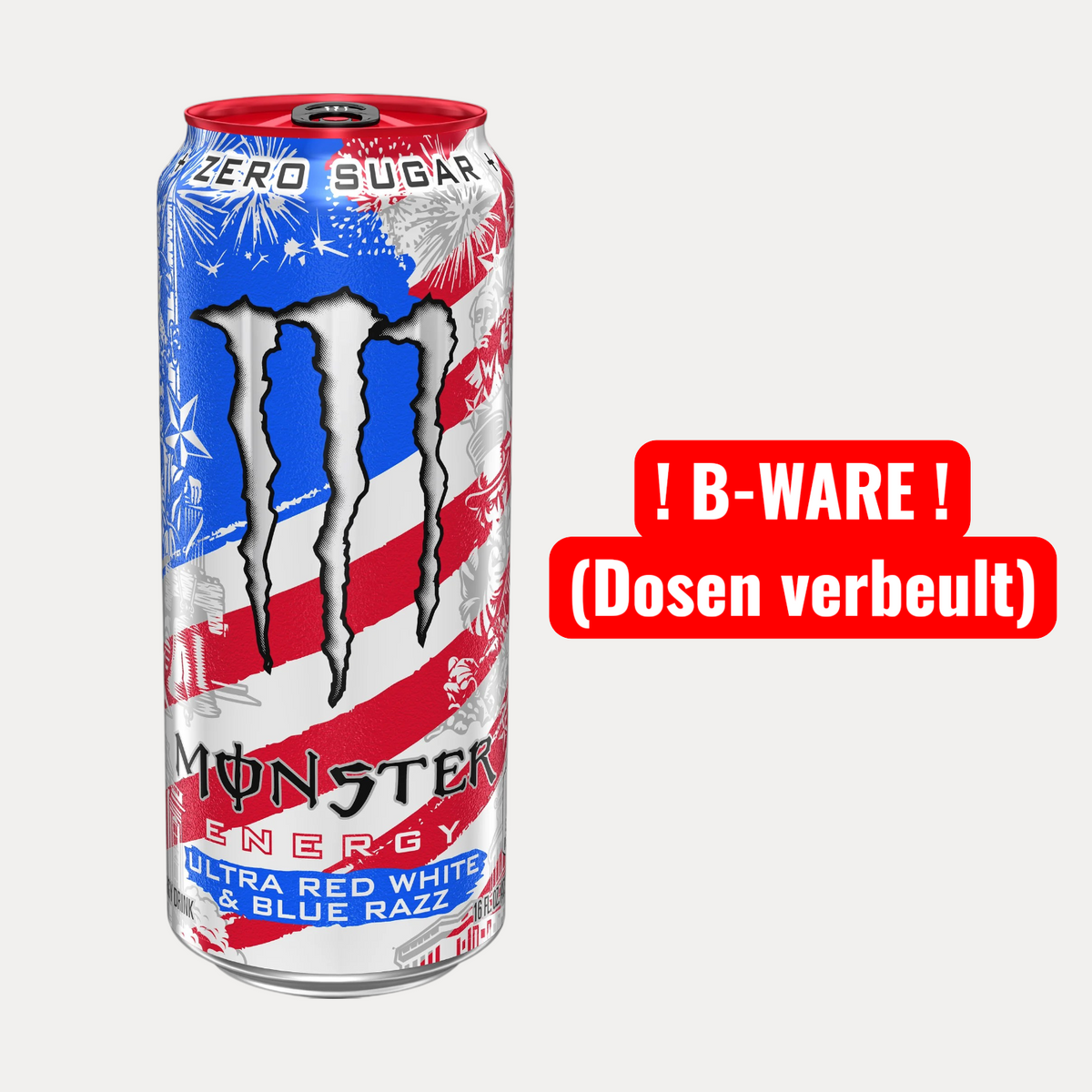 B-Ware: Monster Red White & Blue Razz (Dosen verbeult, inkl. 0,25€ Pfand)